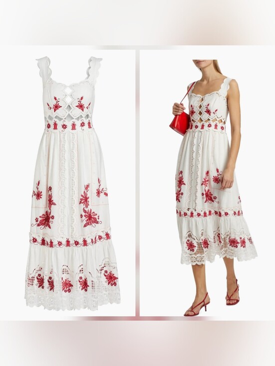 FARM Rio Dresses & Skirts - Farm Rio Richelieu Sunflower Linen-Blend Midi-Dress